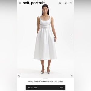 Self Portrait WHITE TAFFETA DIAMANTE BOW MIDI DRESS